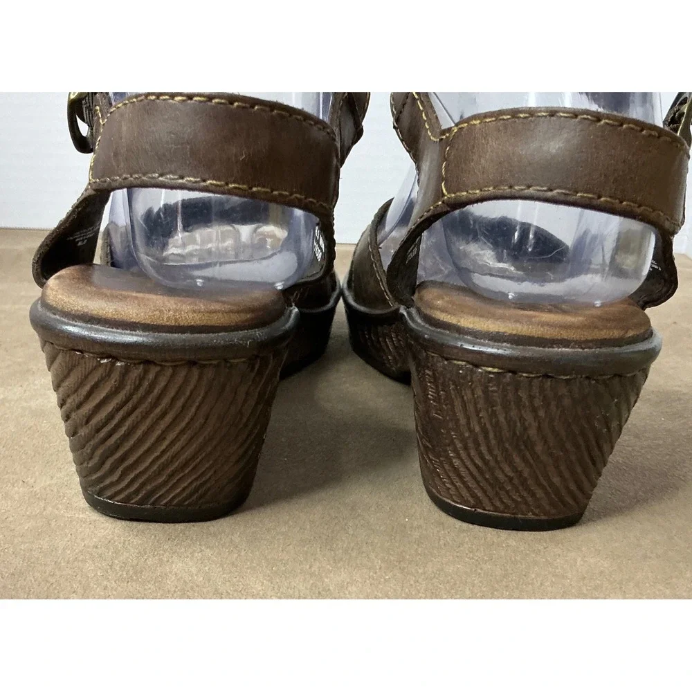 Born Brown Leather Wedge Sandals Womens 6 Boho Y2K Strappy Buckle Comfort